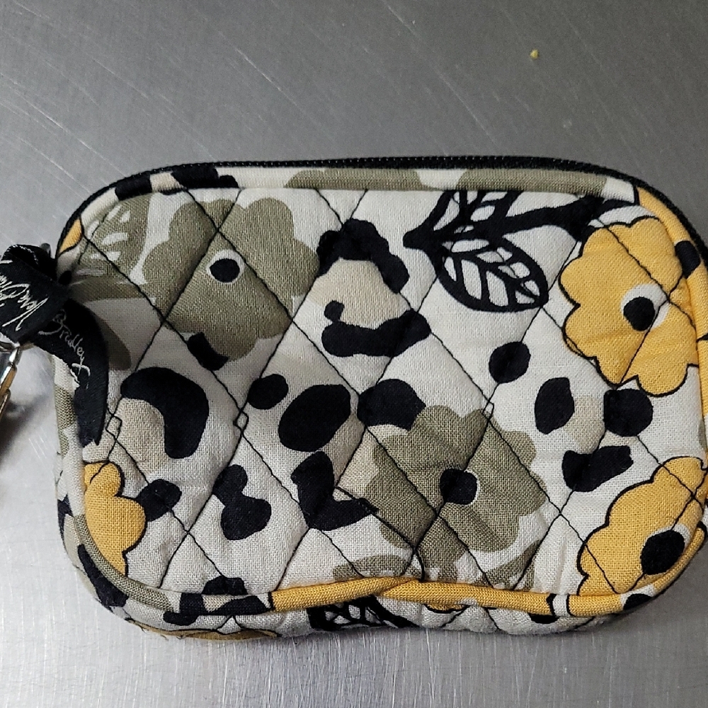Black and Yellow Quilted Cosmetic Bag with Floral Design